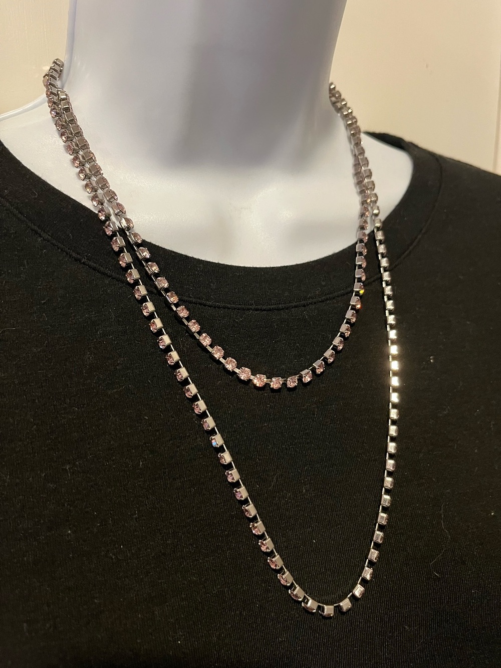 💎 2/$20 Long Pink Crystal Tennis Necklace - Women Jewelry